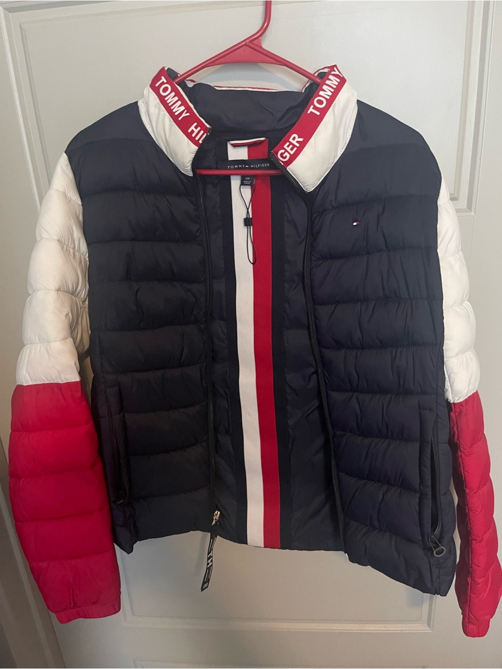 Tommy Hilfiger Navy, White & Red Colorblock Puffer Jacket
